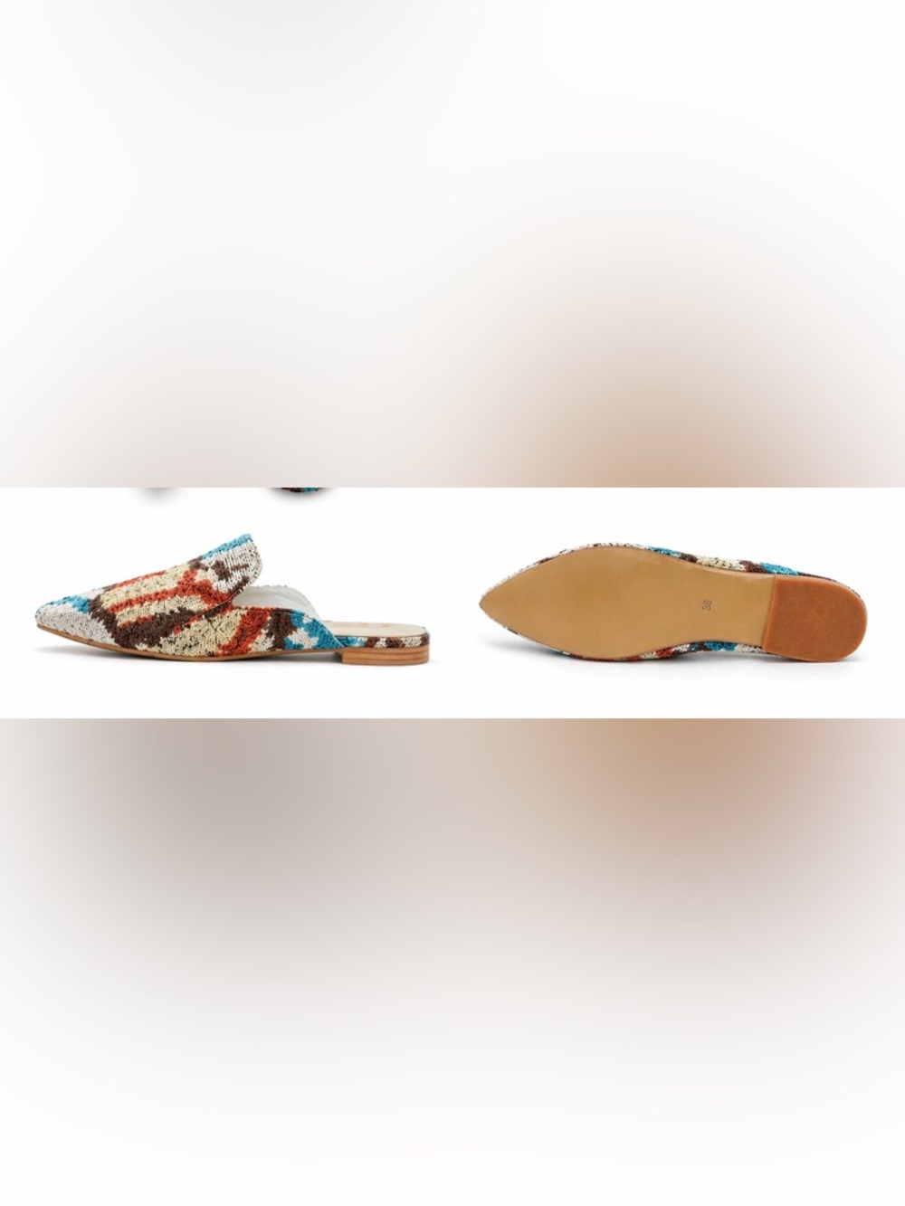 Silk Velvet Ikat Pointed Toe Slides – Size 8 – Made in Turkey (New) - Picture 2 of 3